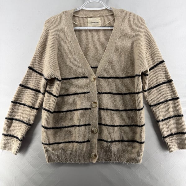 1652 Thread & Supply Striped Button Cardigan MP Beige Black