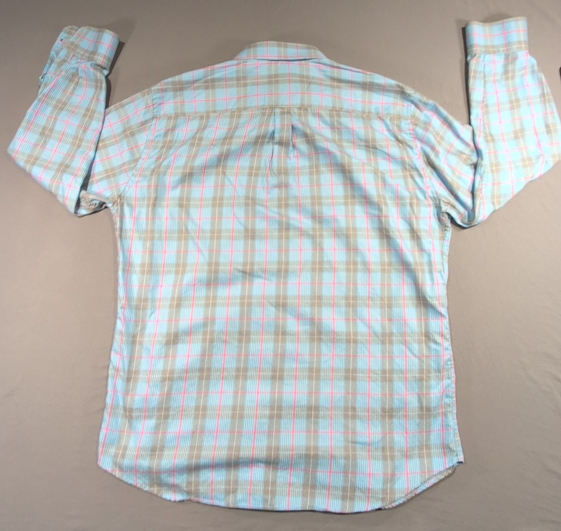 Peter Millar Long Sleeve Button Down Shirt Extra Large Blue Pink Plaid Classy 7