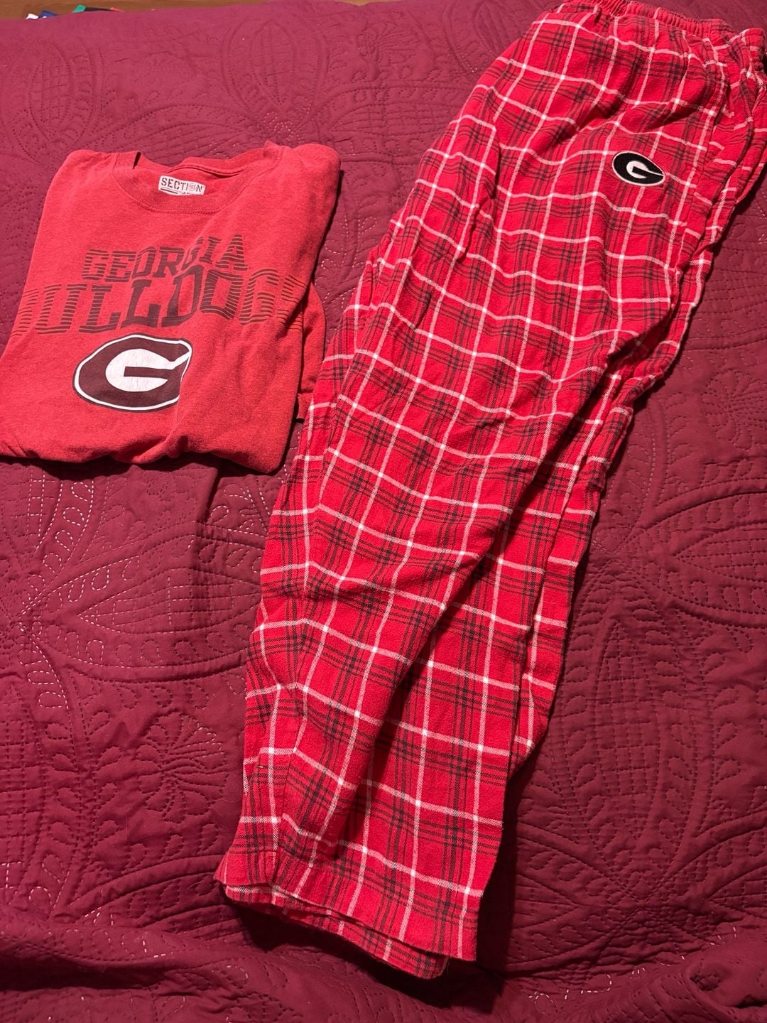 Section 101 Georgia Bulldogs T-Shirt & Starter Plaid Lounge Pants Size XL 1