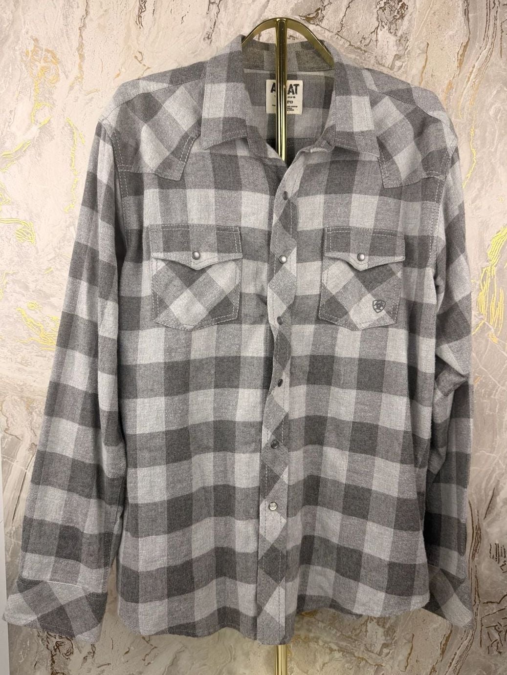 Ariat Wes Retro Fit Plaid Flannel Shirt Size XL Grey Buffalo Check 7