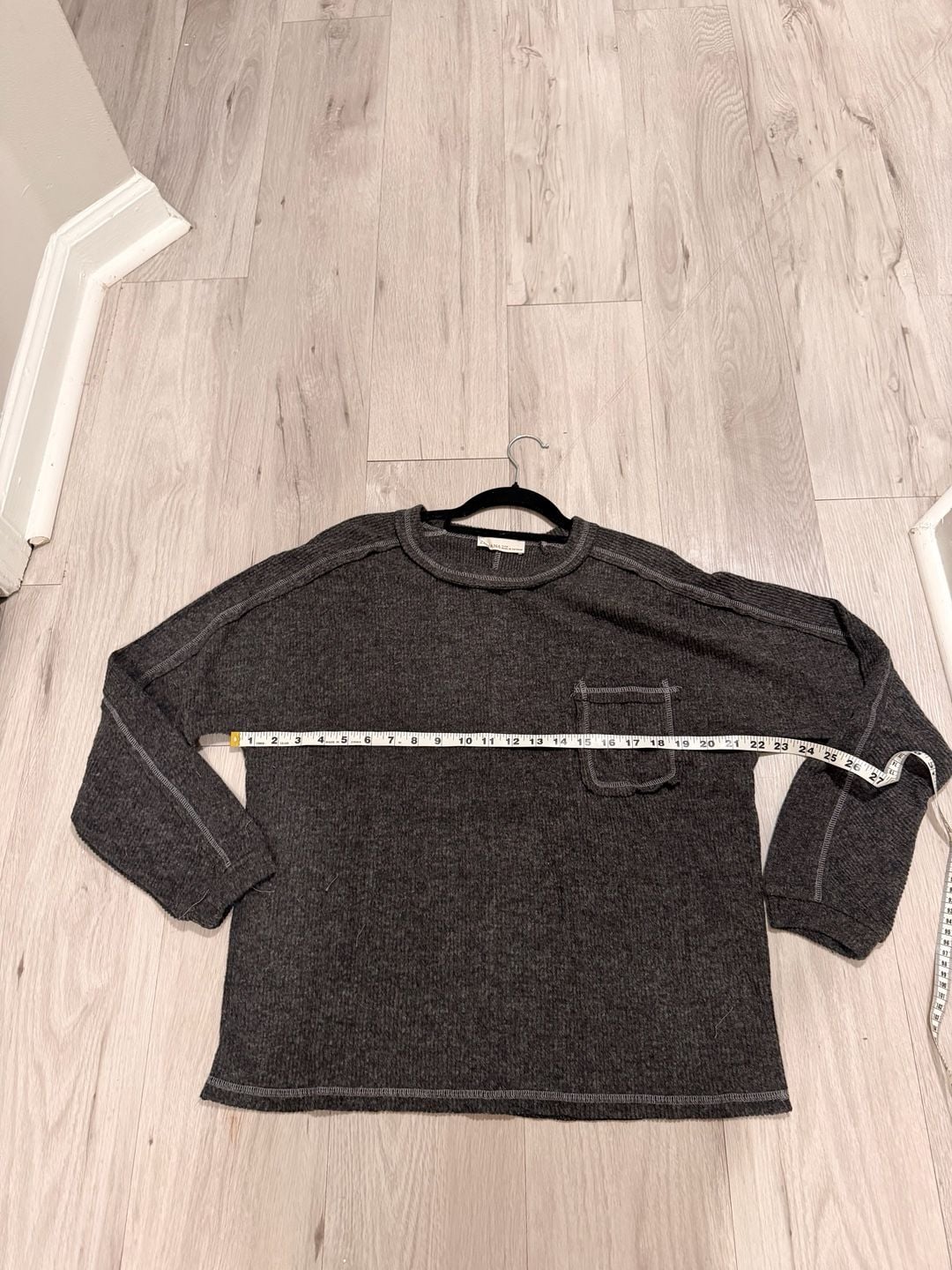 Zenana Long Sleeve Top Size S/M Gray Brushed Hacci Pocket 6