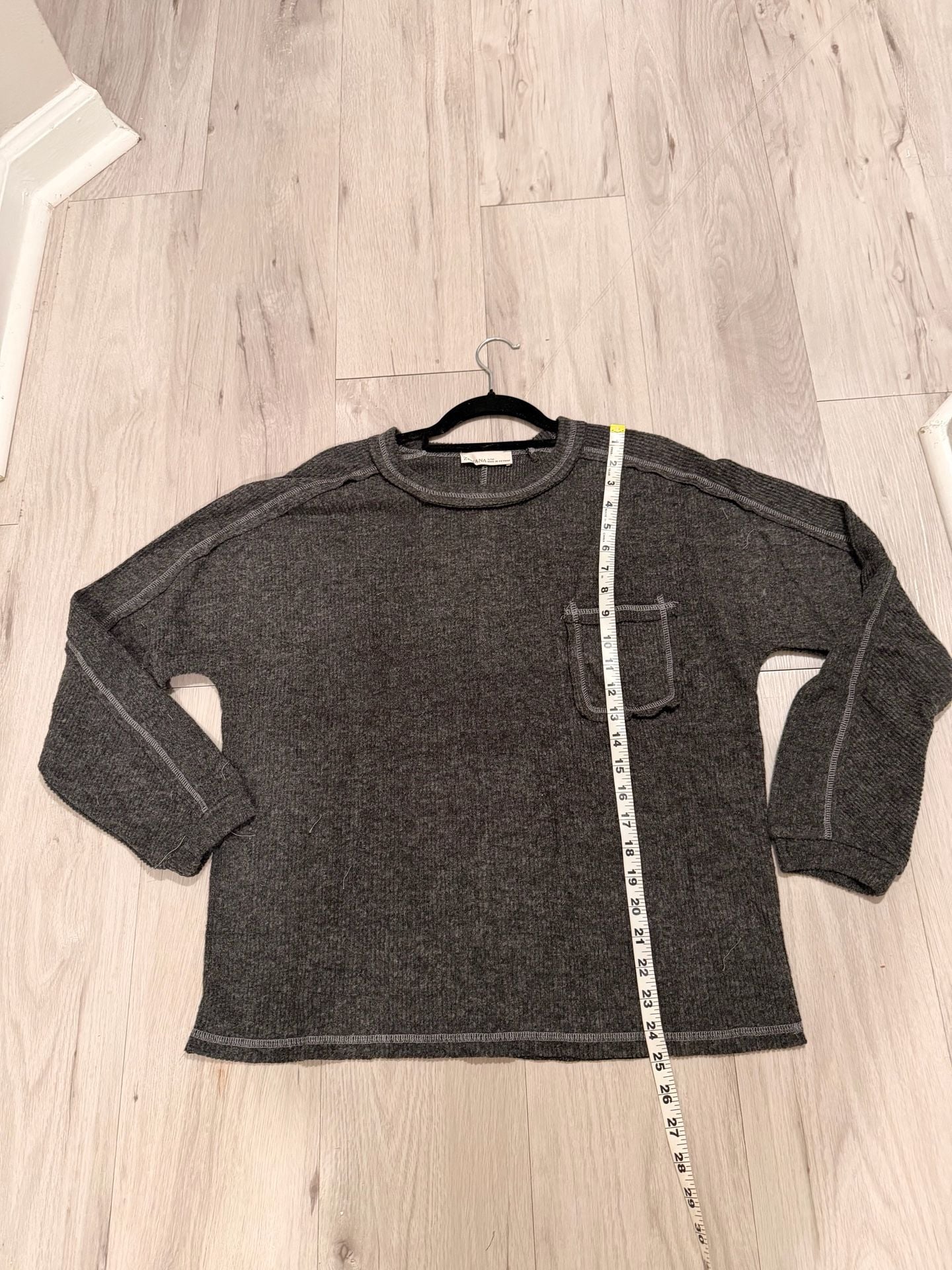 Zenana Long Sleeve Top Size S/M Gray Brushed Hacci Pocket 7