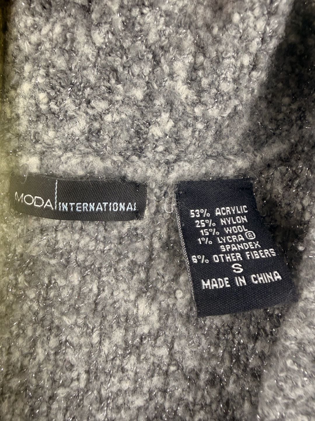 Moda International V-Neck Sweater Size S Gray Marled Wool Blend 4