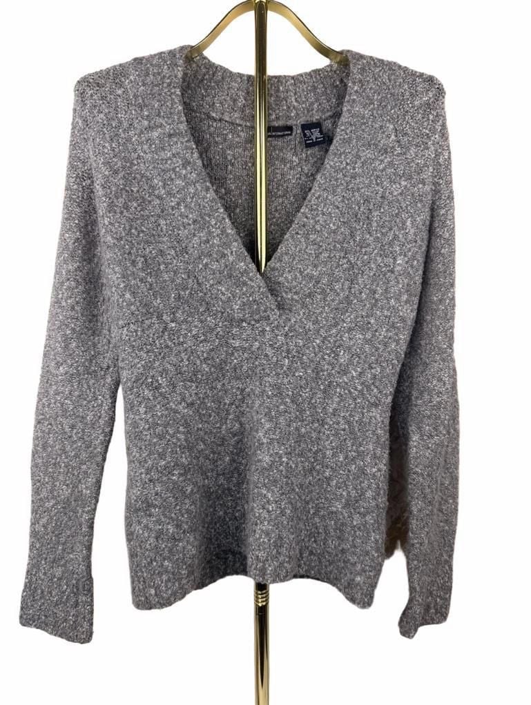 Moda International V-Neck Sweater Size S Gray Marled Wool Blend 2