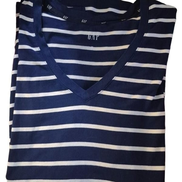 Gap Striped V-Neck T-Shirt Size XL Blue White Short Sleeve