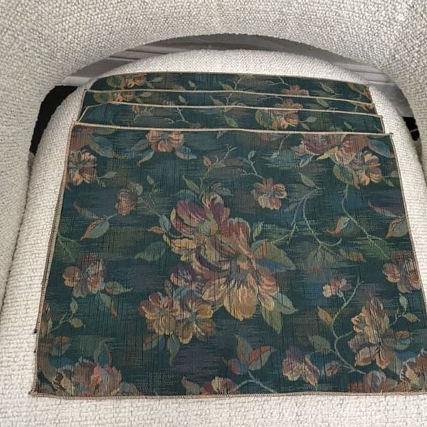Vintage Floral Tapestry Placemats Set of 4 Multicolor Jacquard Fabric