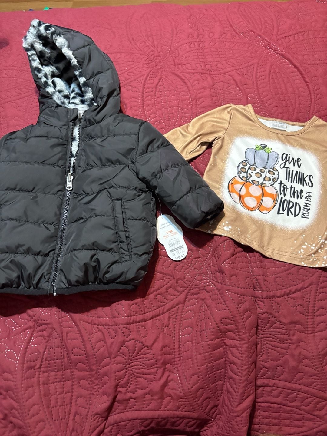 Wonder Nation Puffer Jacket Size 12M and infant shirt lot 1