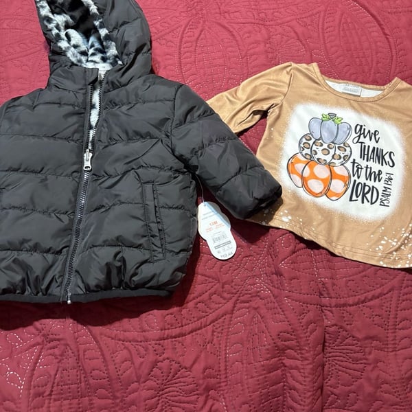 Wonder Nation Puffer Jacket Size 12M and infant shirt lot