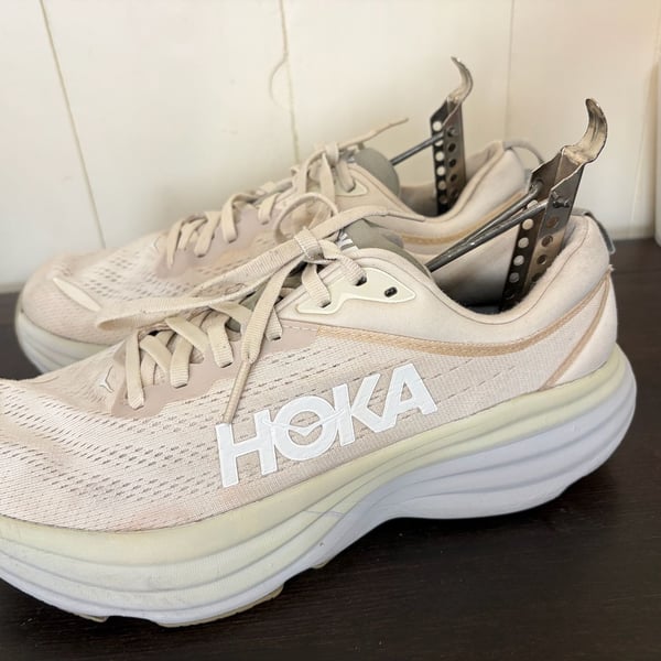 Hoka womens Bondi 8 Running Shoes, Oat Milk/Barley, US 8.5 D