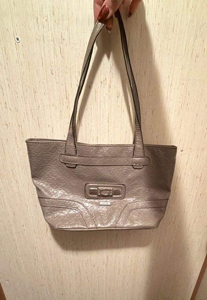 Guess Logo Embossed Metallic Tote Bag Bronze 2