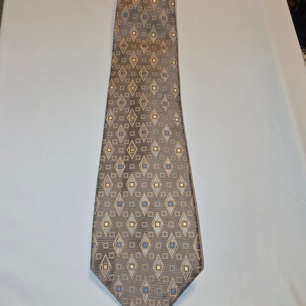 Bel Velo Cravatte Silk Necktie Gray Brown Geometric Diamond Pattern