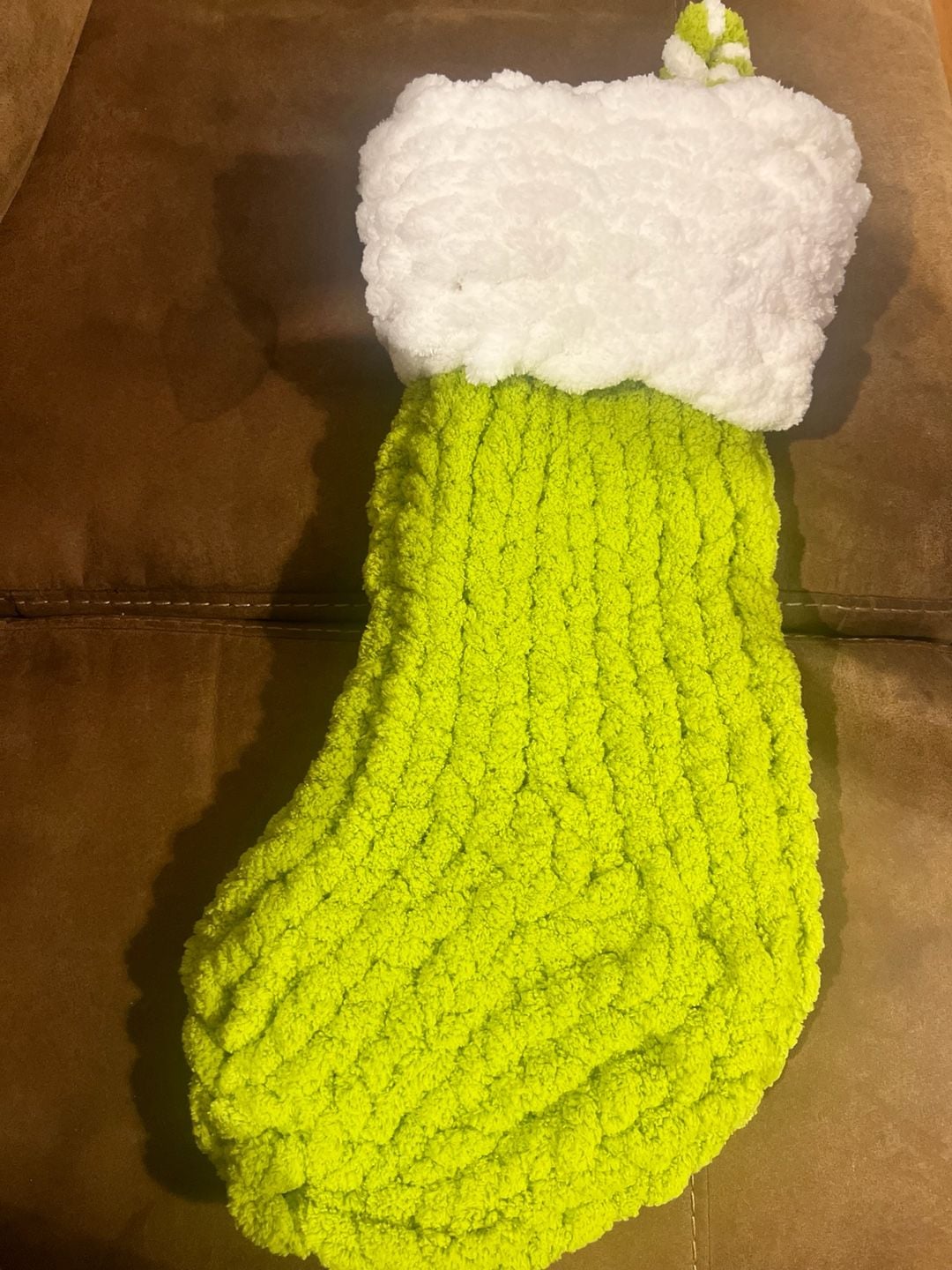 Handmade Chunky Chenille Yarn Grinch Christmas Stocking 1