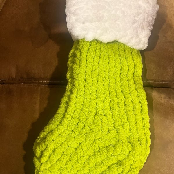 Handmade Chunky Chenille Yarn Grinch Christmas Stocking