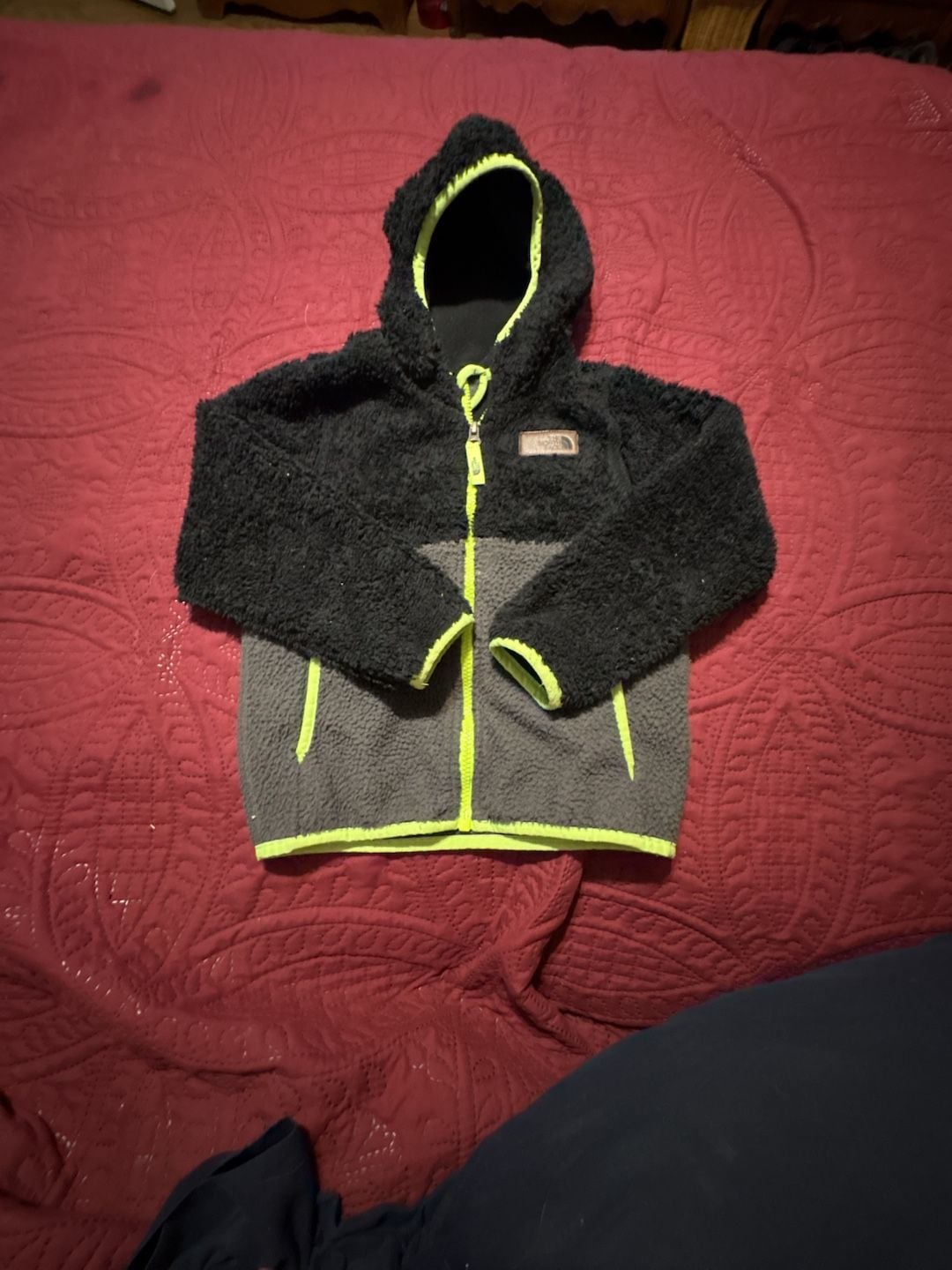 The North Face Fleece Hooded Jacket Size 5/5 Black Gray Neon Green 2