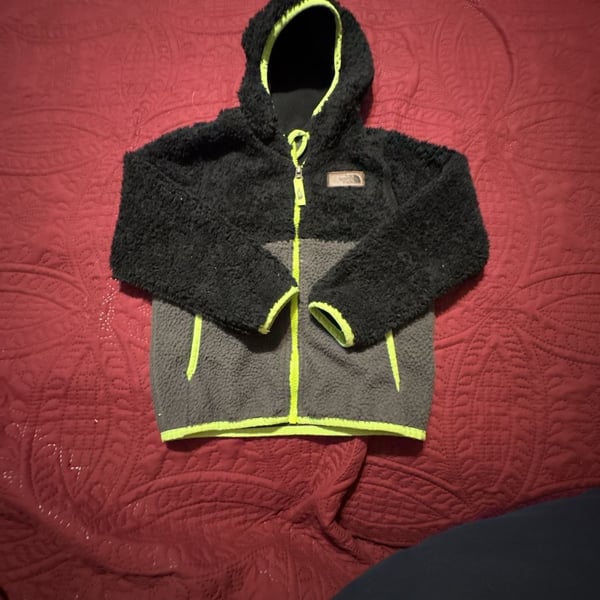 The North Face Fleece Hooded Jacket Size 5/5 Black Gray Neon Green