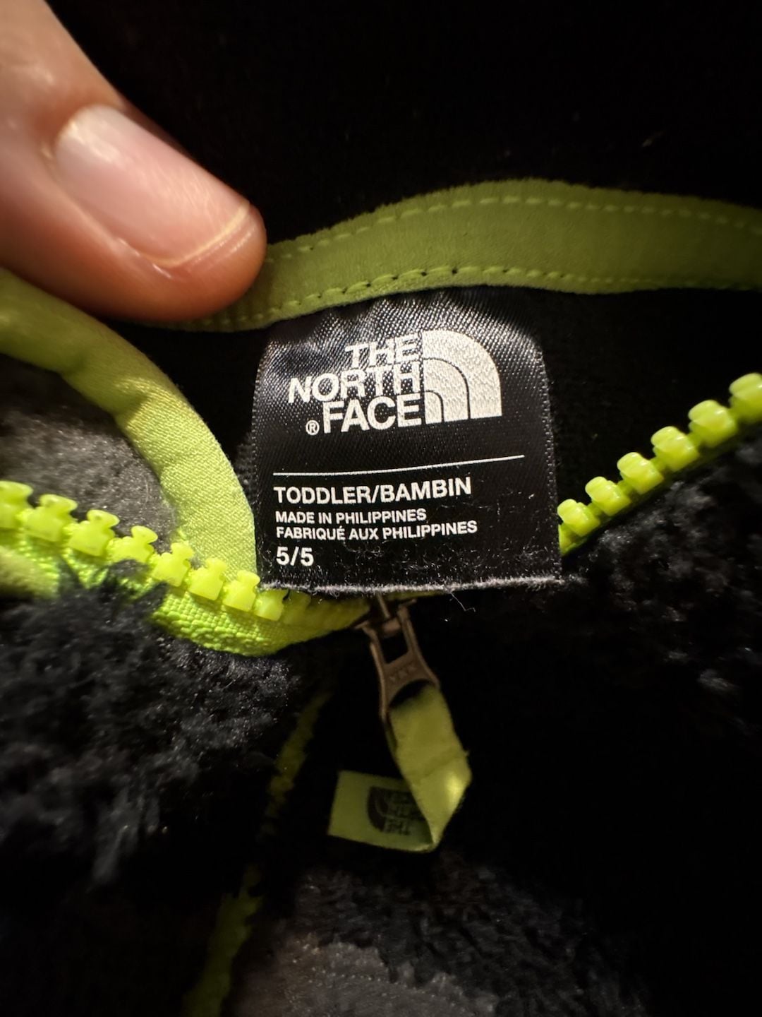 The North Face Fleece Hooded Jacket Size 5/5 Black Gray Neon Green 4