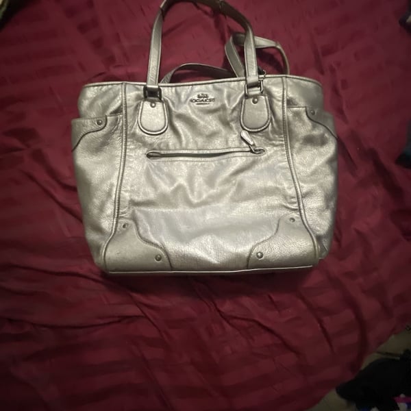 Coach Metallic Silver Mickie Satchel Tote Bag