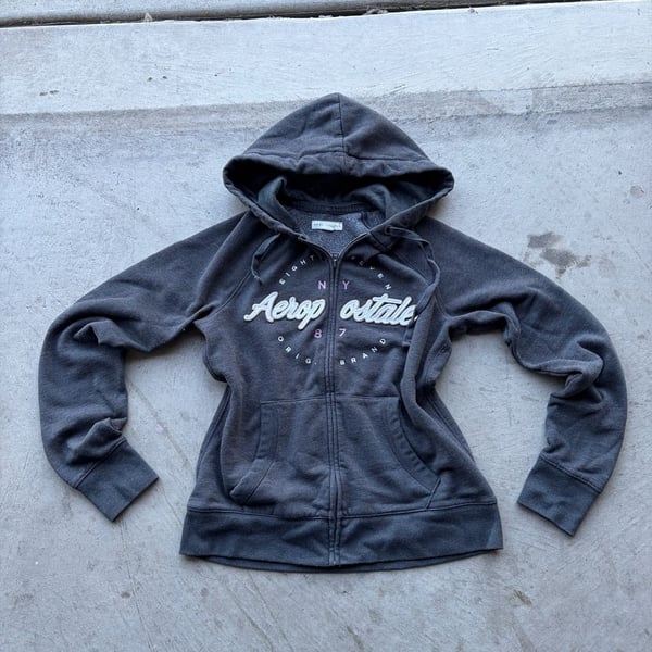 Aeropostale Zip Up Hoodie Size M Gray NY 87 Spell-Out Logo