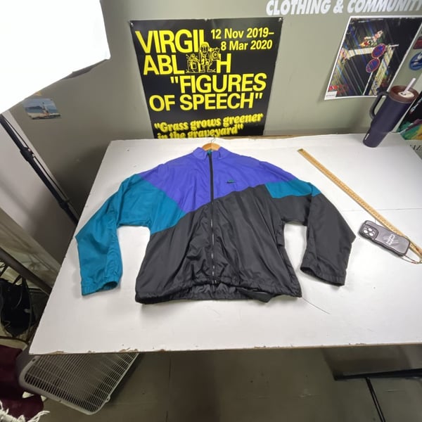 Nike Windbreaker Jacket Size L Purple Teal Black Colorblock Vintage OF