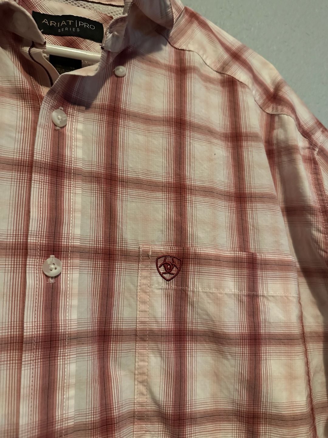 Ariat Pro Series Tully Peach Plaid Shirt Size XL 6