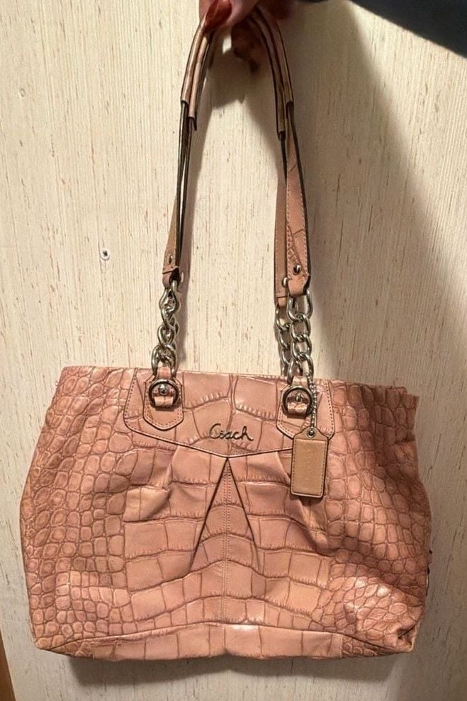 Coach Ashley Tan Crocodile Embossed Leather Tote Bag 2