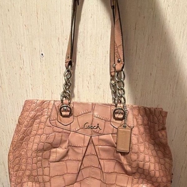 Coach Ashley Tan Crocodile Embossed Leather Tote Bag