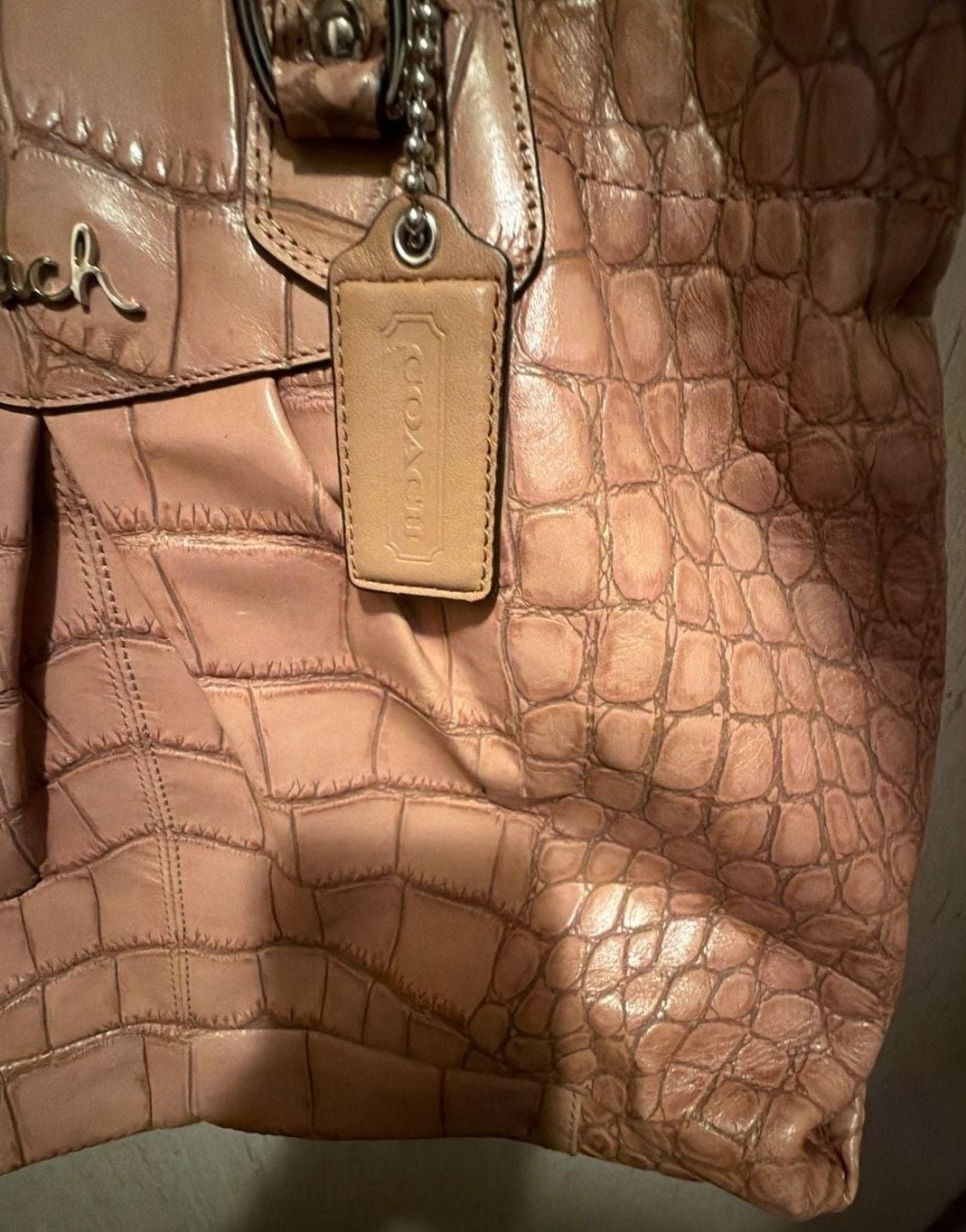 Coach Ashley Tan Crocodile Embossed Leather Tote Bag 3