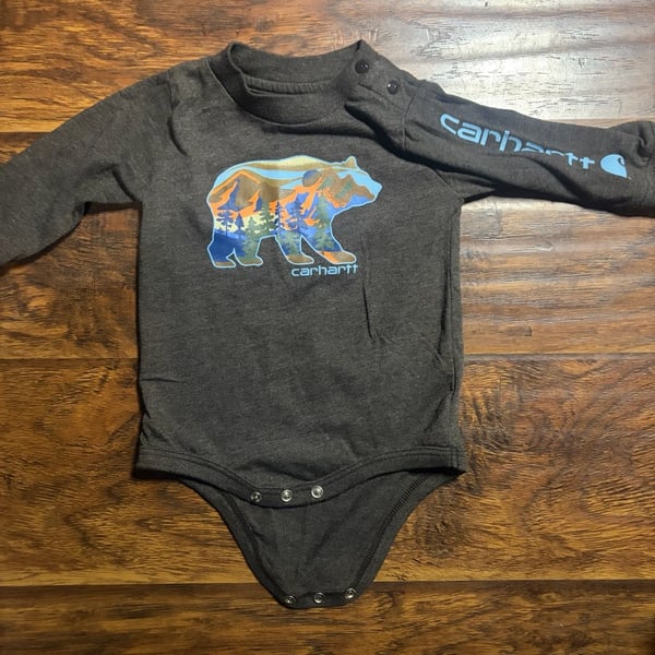 Carhartt Bear Graphic Long Sleeve Bodysuit Size 6M Brown
