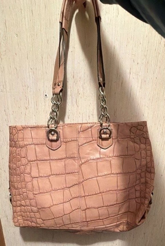 Coach Ashley Tan Crocodile Embossed Leather Tote Bag 6