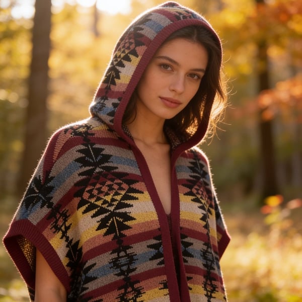 American Eagle Outfitters Hooded Poncho Vest XS/S Aztec