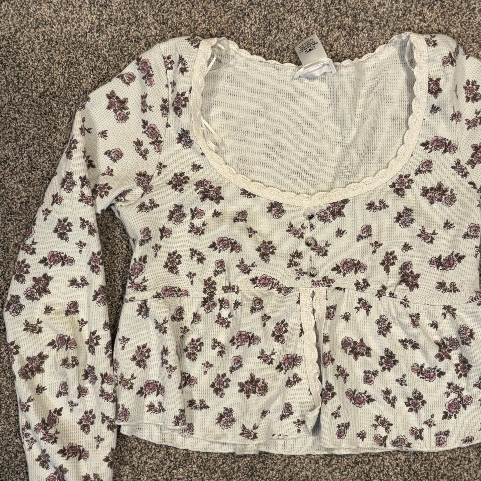 Kirious LA Floral Waffle Knit Top Size S Long Sleeve 4