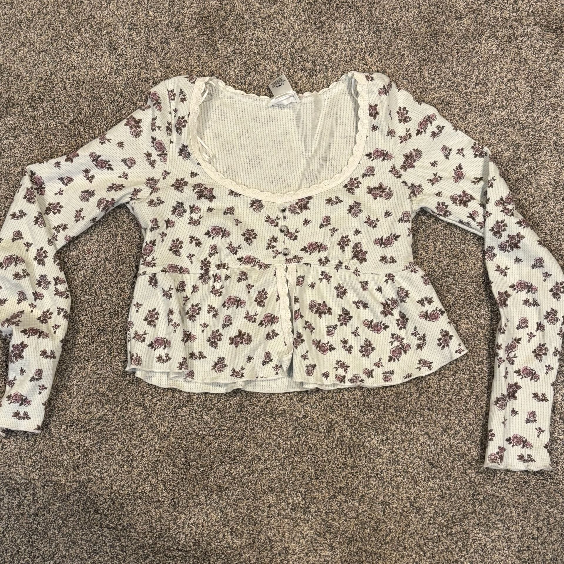 Kirious LA Floral Waffle Knit Top Size S Long Sleeve 12