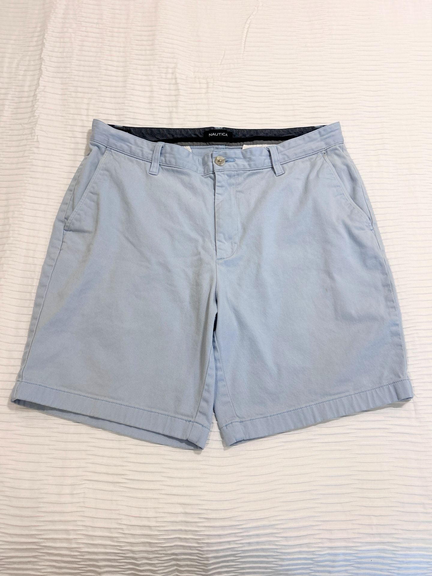 Nautica Chino Shorts Size 34W Light Blue Flat Front Classic Fit 2