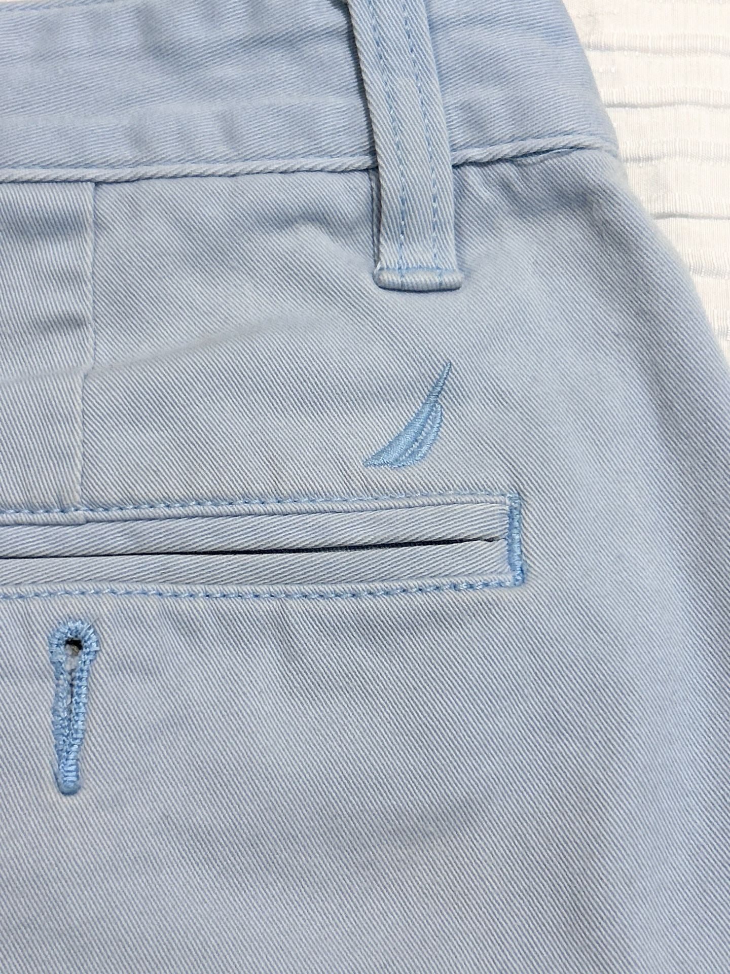 Nautica Chino Shorts Size 34W Light Blue Flat Front Classic Fit 5