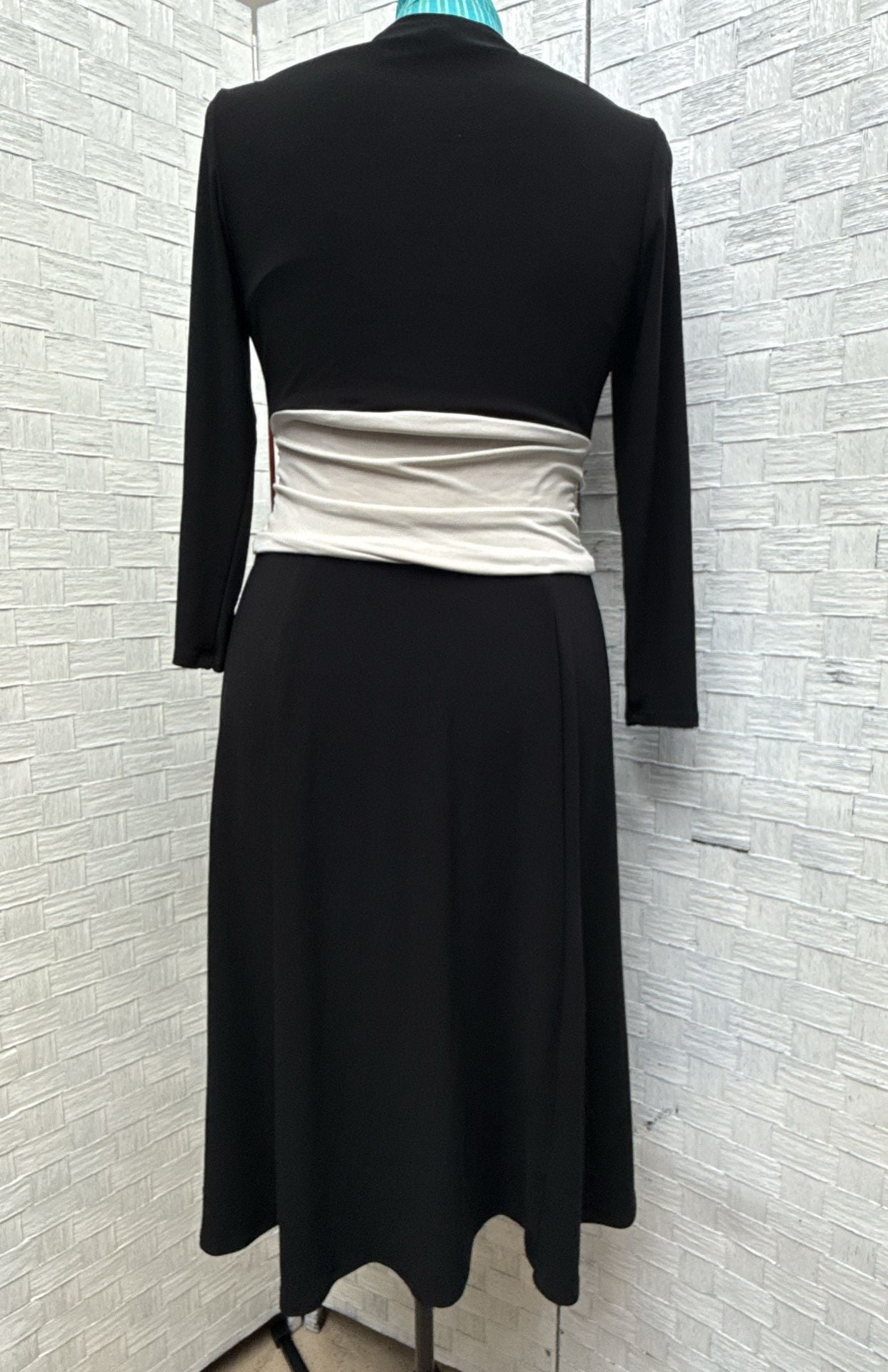 Jones New York Dress Size 6 Black Beige Wrap Long Sleeve 3