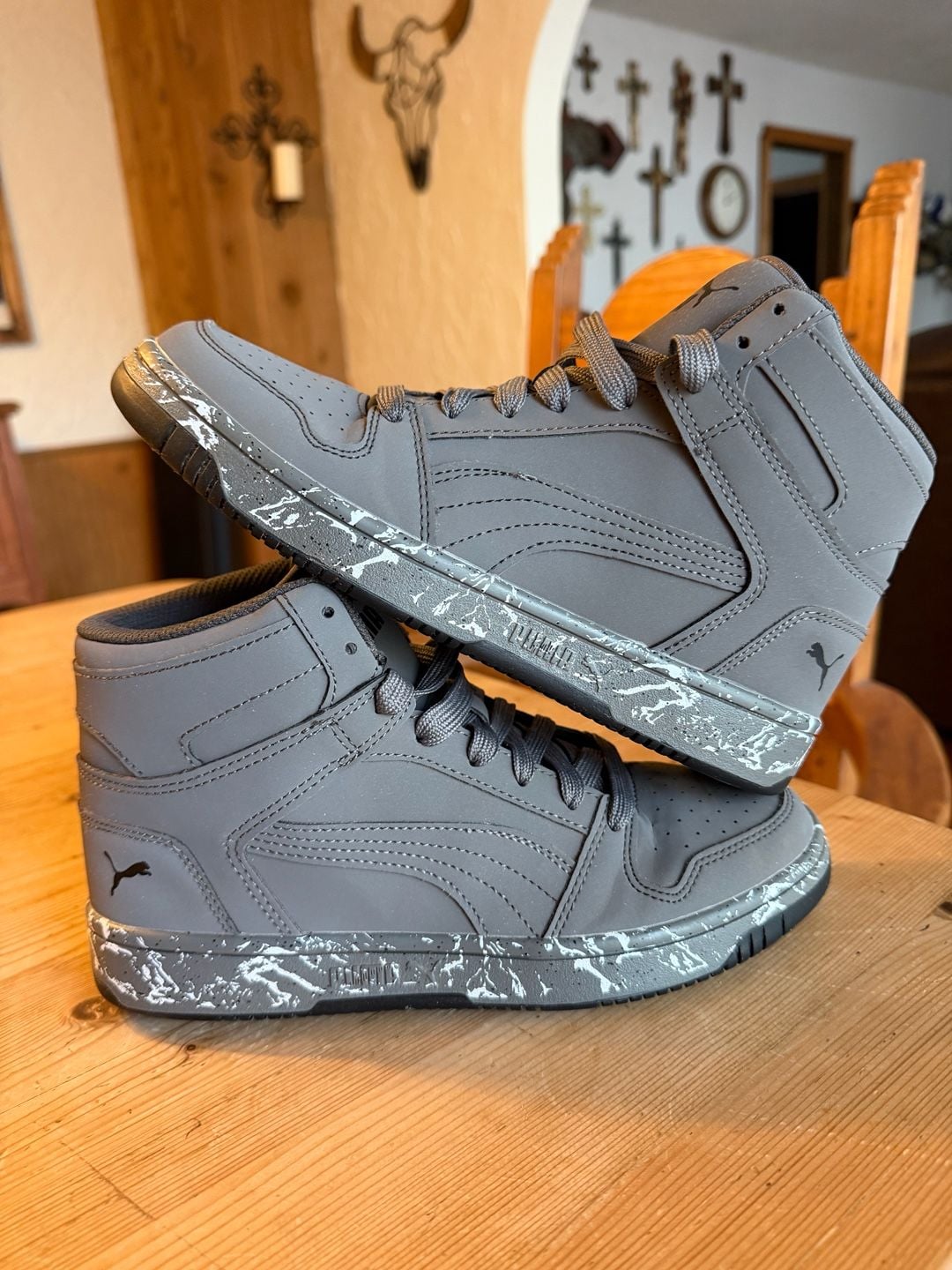 Puma Rebound Layup Size 6 Grey Marble High Top Sneakers 2