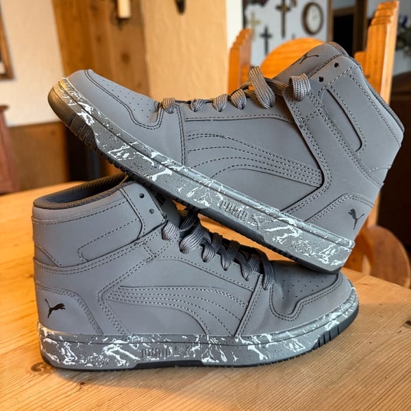 Puma Rebound Layup Size 6 Grey Marble High Top Sneakers