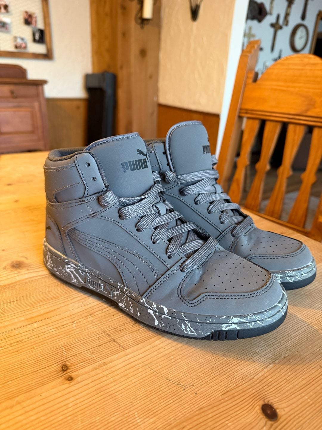 Puma Rebound Layup Size 6 Grey Marble High Top Sneakers 3