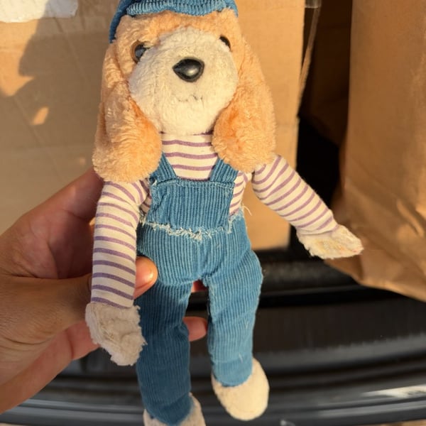 Russ Berrie Danny Puppy Dog Plush Stuffed Animal Toy Corduroy Hat Overalls