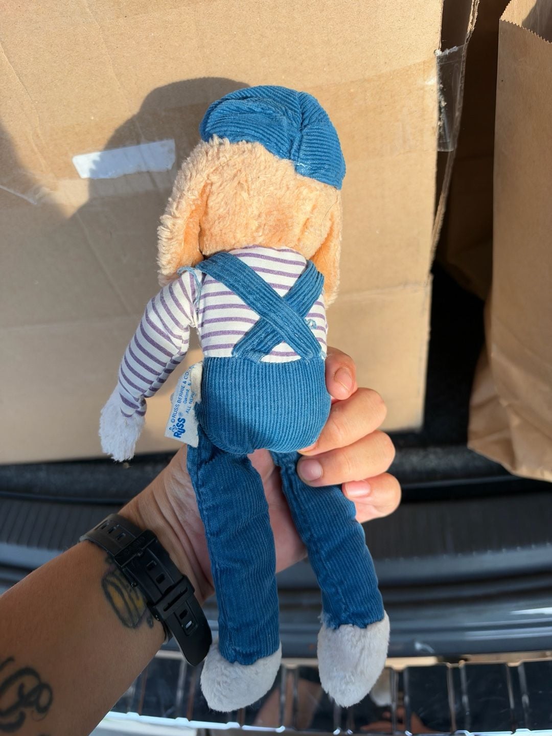Russ Berrie Danny Puppy Dog Plush Stuffed Animal Toy Corduroy Hat Overalls 2