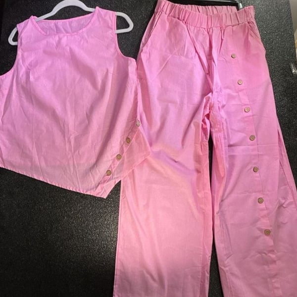 Pink Two Piece Set Tank Top Wide Leg Pants