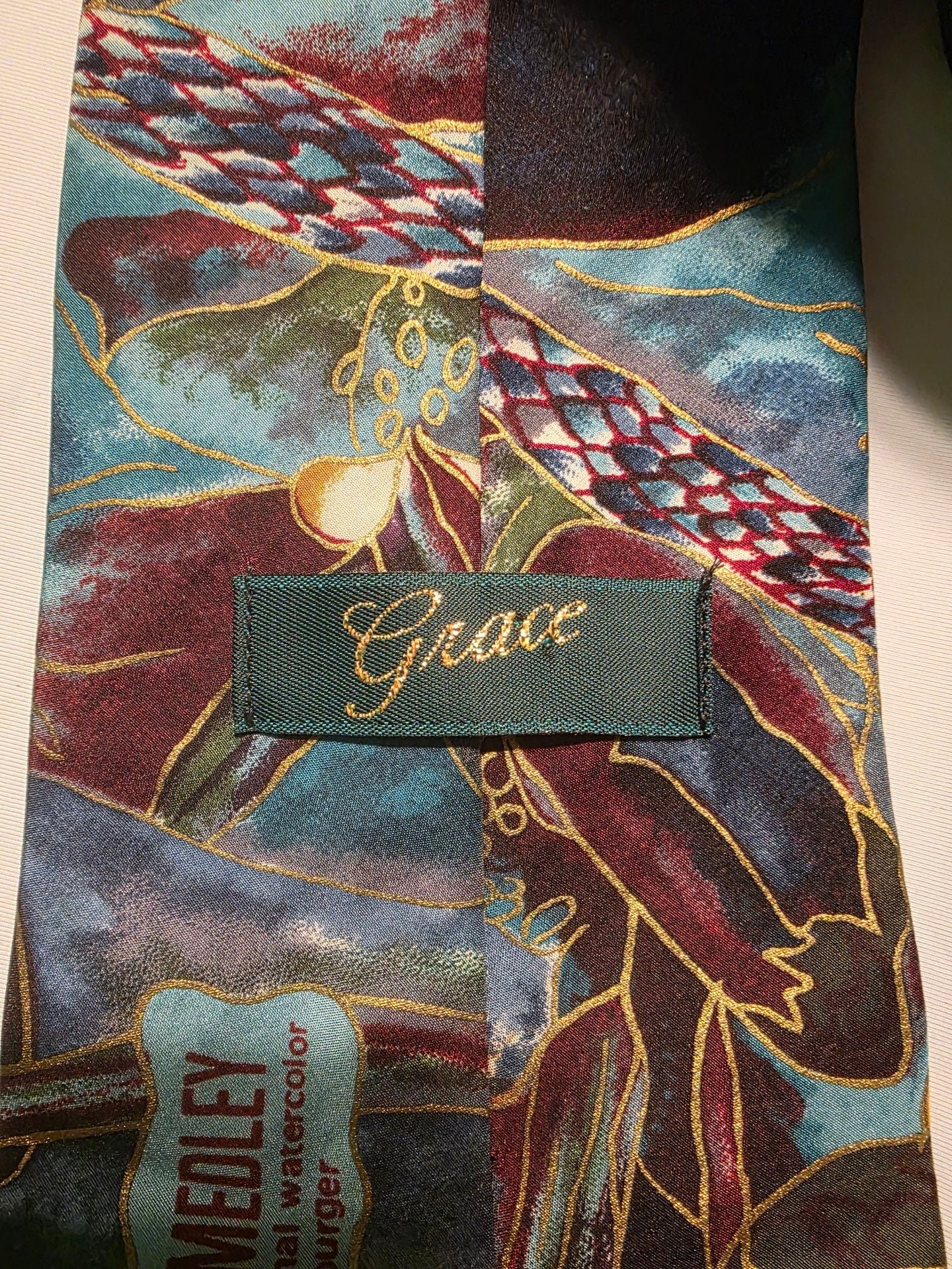 Grace Silk Necktie Vegetable Medley Watercolor Abstract Print by Grace Newburger 3