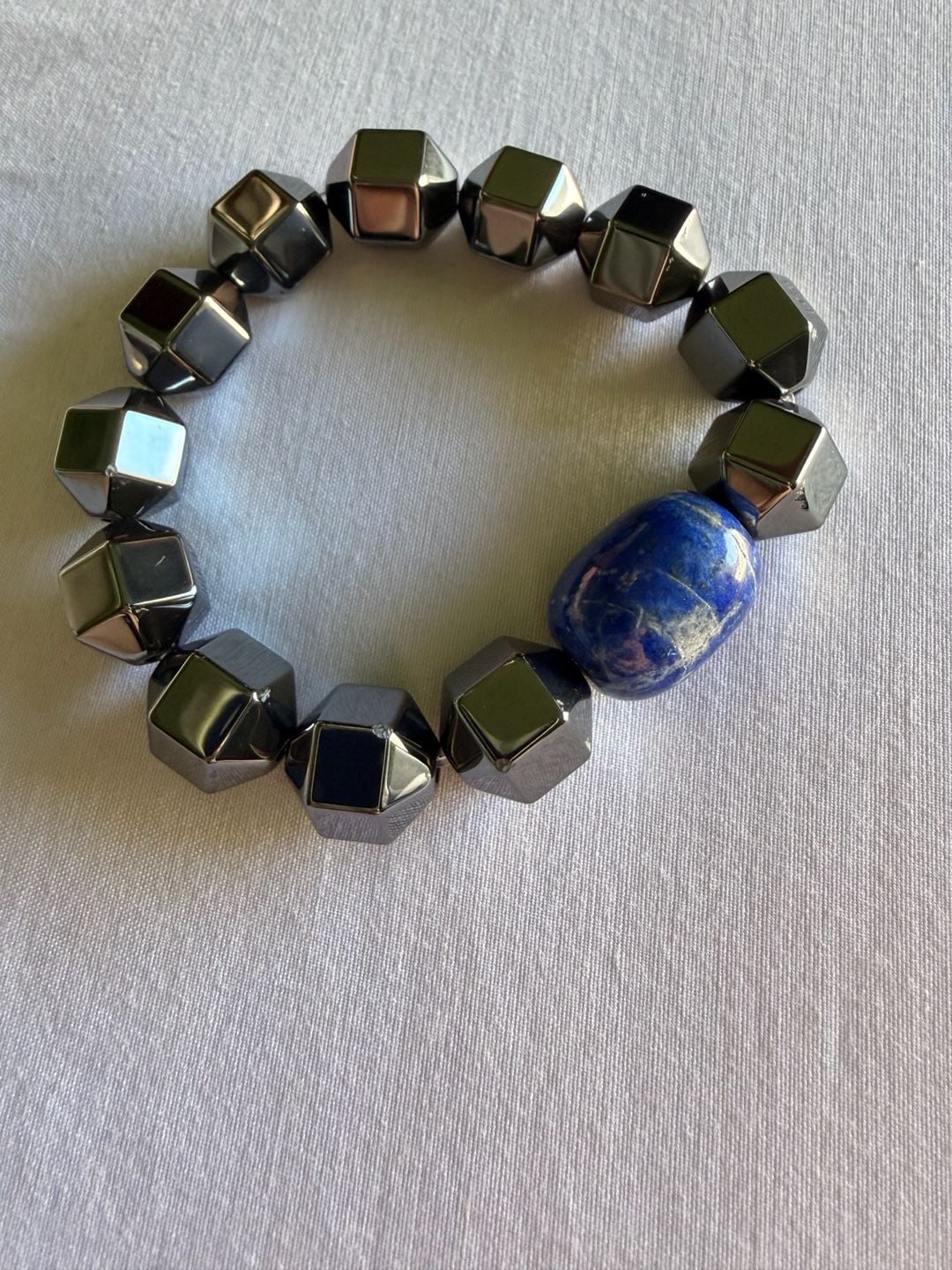 Unbranded Hematite Lapis Lazuli Stretch Bracelet 2
