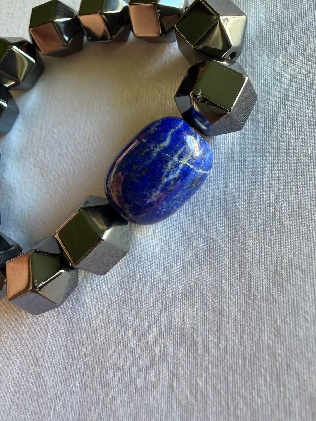 Unbranded Hematite Lapis Lazuli Stretch Bracelet 4