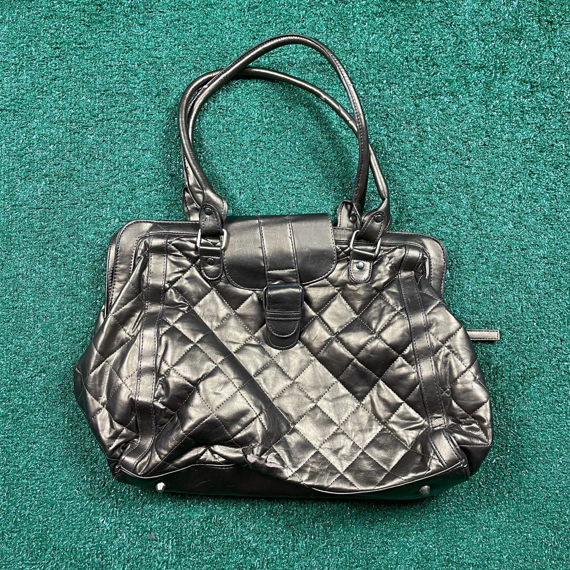 Unbranded Quilted Metallic Bronze Faux Leather Shoulder Handbag 2