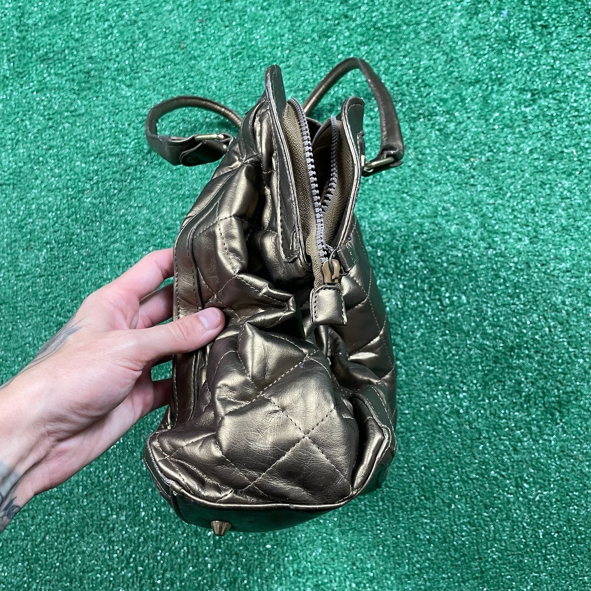 Unbranded Quilted Metallic Bronze Faux Leather Shoulder Handbag 6