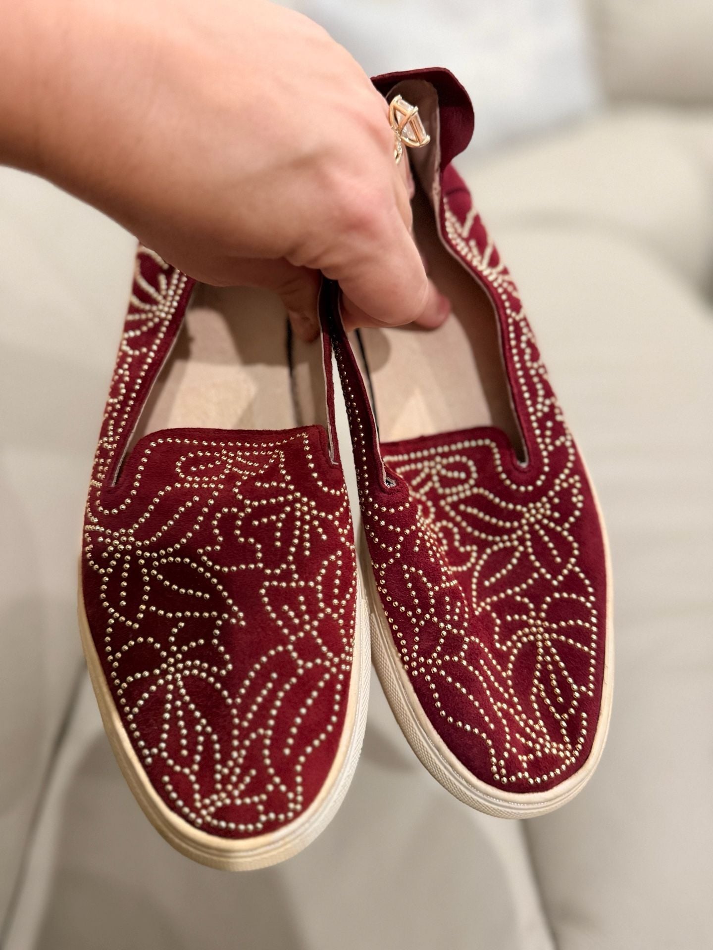 Rachel Zoe Burke Studs Sneaker Size 6.5 Burgundy Velvet Studded 2