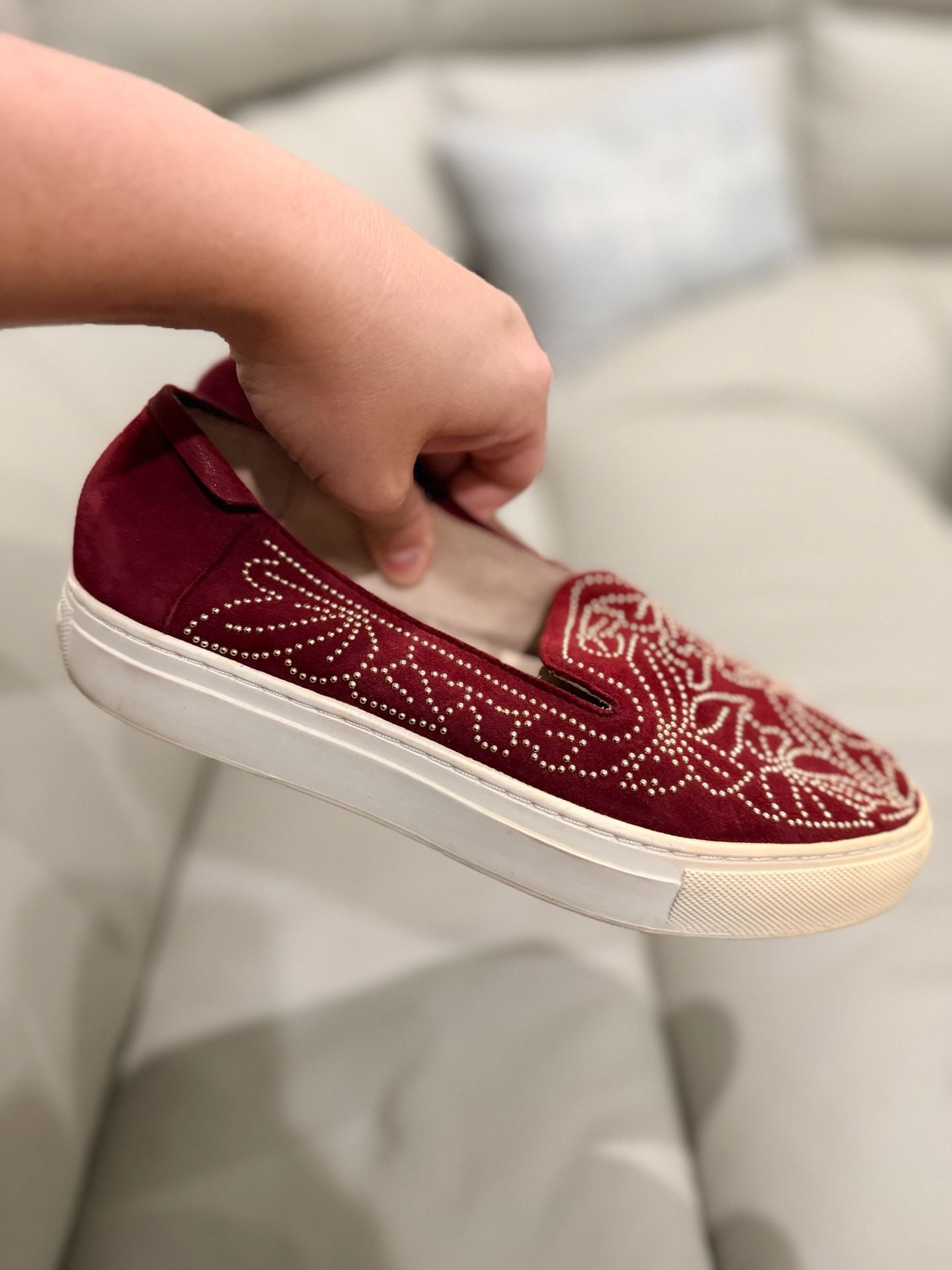 Rachel Zoe Burke Studs Sneaker Size 6.5 Burgundy Velvet Studded 3