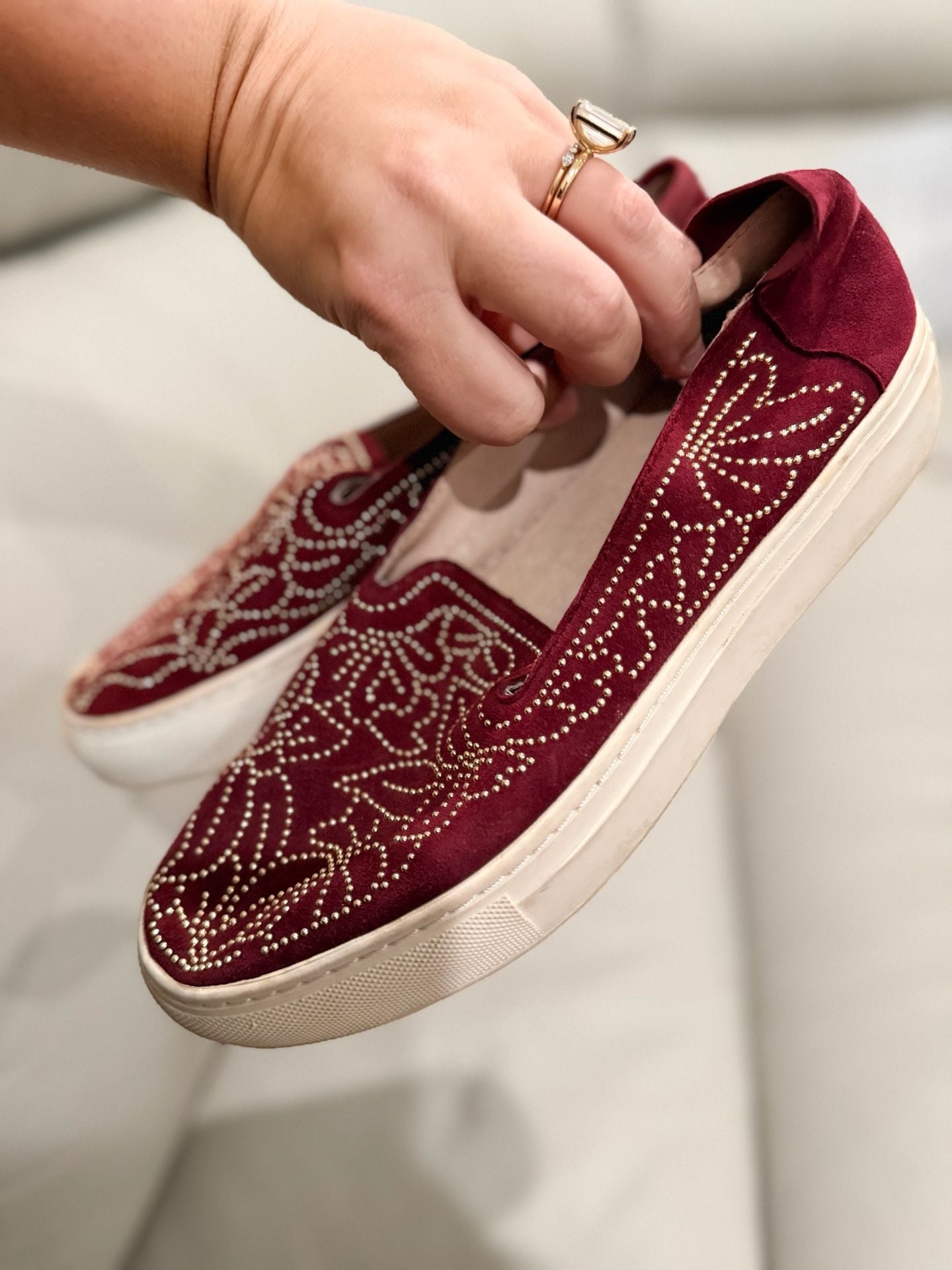 Rachel Zoe Burke Studs Sneaker Size 6.5 Burgundy Velvet Studded 4