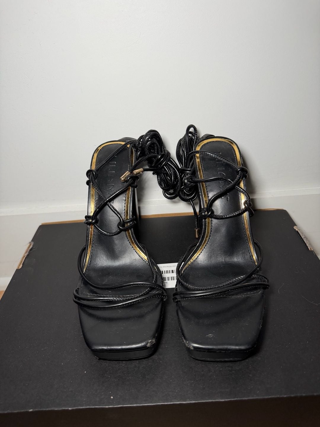 Black Lace-Up Platform Block Heel Sandals 2
